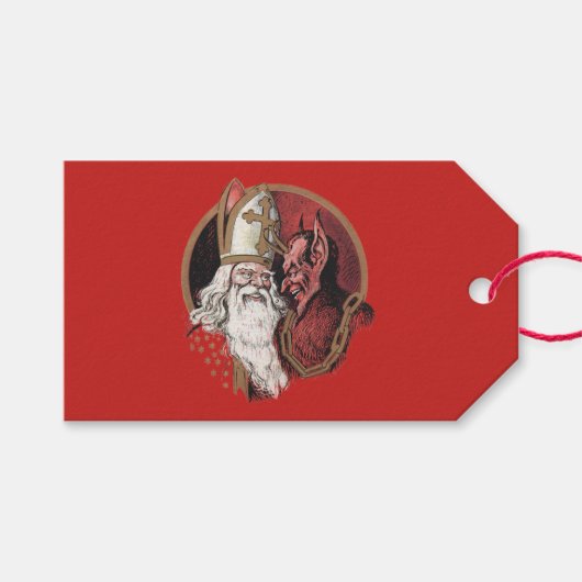 Étiquettes-cadeau Saint Nicolas et Krampus (Devant (Horizontal))