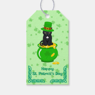 Étiquettes-cadeau Saint Patrick's Day Shamrock Pot of Gold Black Cat