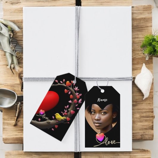 Étiquettes-cadeau Saint Valentin avec oiseau canari