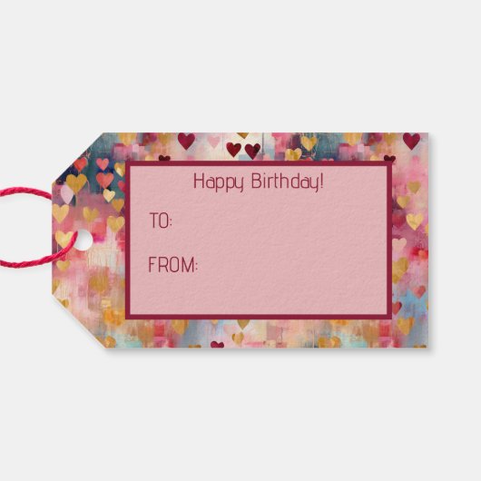 Étiquettes-cadeau Saint Valentin Coeurs Abstraits de couleur or (Dos (Horizontal))