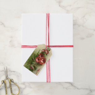 Étiquettes-cadeau Saint-Valentin d'amour vintage, roses rouges cramo