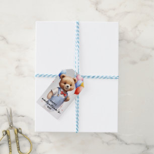Étiquettes-cadeau Saint-Valentin Mignonne Ours Aquarelle Avec Balloo