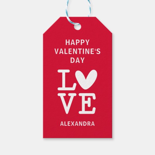 Étiquettes-cadeau Saint Valentin rouge et blanc coeur d'amour person (Devant)