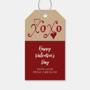 Étiquettes-cadeau Saint-Valentin XXOO Taupe Bourgogne Vintage