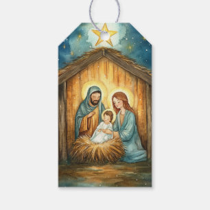 Étiquettes-cadeau Sainte Famille à Manger, Noël étoile Glow