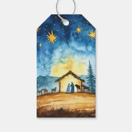 Étiquettes-cadeau Sainte Famille dans la nuit de Bethléem (Devant)