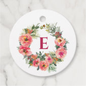 Étiquettes Cadeau Saison de vacances Monogramme Joie rose Wreath Bot (Devant)