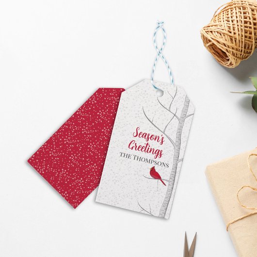 Étiquettes-cadeau Saison de vacances Salutation Red Cardinal Birch T