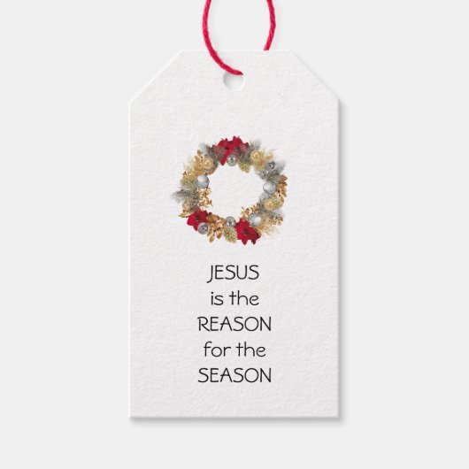 Étiquettes-cadeau SAISON JESUS RAISON | Festive Wreath | NOËL (Devant)