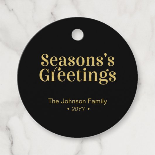 Étiquettes Cadeau Saisons Or et Noir Salutation Noël (Devant)