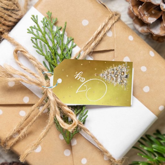 Étiquettes-cadeau Salutation de Noël Joy Gold Color Tree