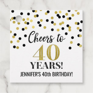 Étiquettes Cadeau Salutations à 40 ans d'or Noir Confetti