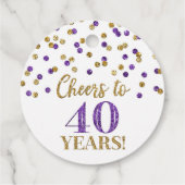 Étiquettes Cadeau Salutations à 40 ans d'or violet Confetti (Dos)