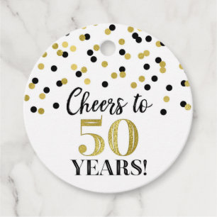 Étiquettes Cadeau Salutations à 50 ans d'or Noir Confetti