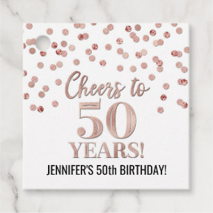 Étiquettes Cadeau Salutations à 50 ans Rose Gold Confetti