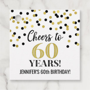 Étiquettes Cadeau Salutations à 60 ans d'or Confetti Noir