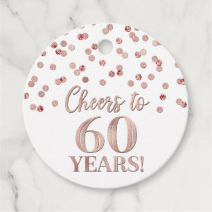 Étiquettes Cadeau Salutations à 60 ans Rose Gold Confetti