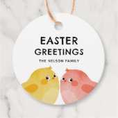 Étiquettes Cadeau Salutations de Pâques avec deux petits poulets (Devant)