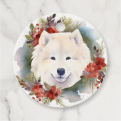 Étiquettes Cadeau Samoyed Christmas Wreath Festive Pup (Devant)