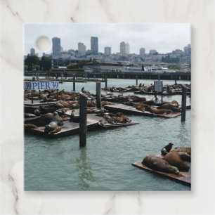 Étiquettes Cadeau San Francisco et Pier 39 Sea Lions City Skyline