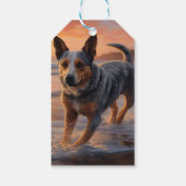 Étiquettes-cadeau Sandy Paws Australian Cattle Dog on Beach Sunset (Dos)