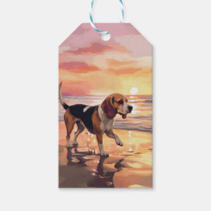 Étiquettes-cadeau Sandy Paws Beagle Chien sur la Plage au Coucher du
