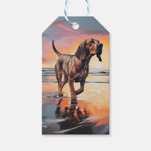 Étiquettes-cadeau Sandy Paws Bloodhound Dog on Beach Sunset (Devant)