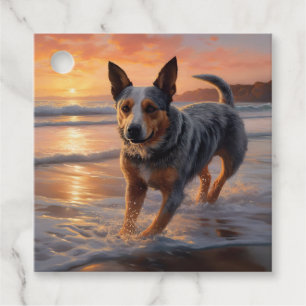 Étiquettes Cadeau Sandy Paws Bouvier Australien sur la Plage au Couc