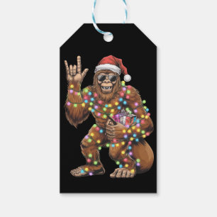 Étiquettes-cadeau Santa Bigfoot Lumières de Noël Rock Drôle
