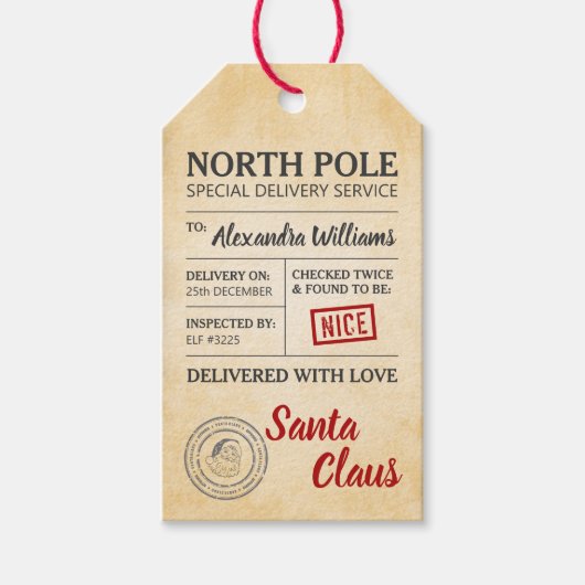 Étiquettes-cadeau Santa Claus Pôle Nord Livraison spéciale (Devant)
