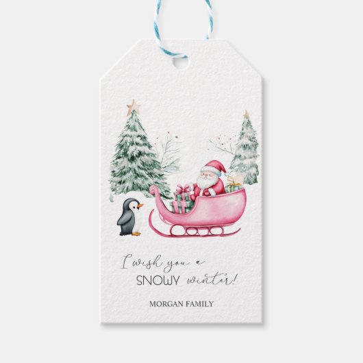 Étiquettes-cadeau Santa Claus, Sleigh, Penguin, Forêt (Devant)