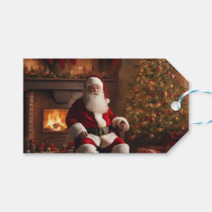 Étiquettes-cadeau Santa Clause avec arbre de Noël et foyer