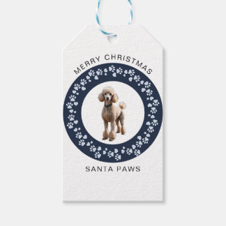 Étiquettes-cadeau Santa Paws classique en bleu marine avec photo de 