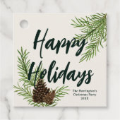 Étiquettes Cadeau Sapin de l'hiver rustique Cônes de pin Joyeuses Fê (Devant)