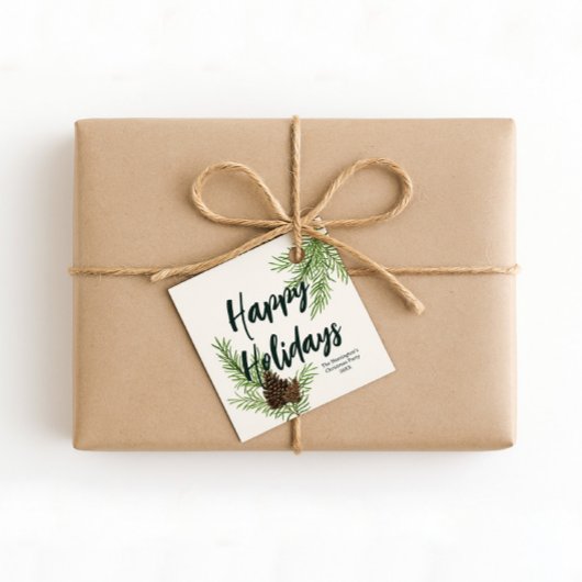 Étiquettes Cadeau Sapin de l'hiver rustique Cônes de pin Joyeuses Fê