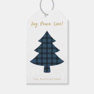 Étiquettes-cadeau Sapin de Noël à carreaux Navy Moderne Amusant