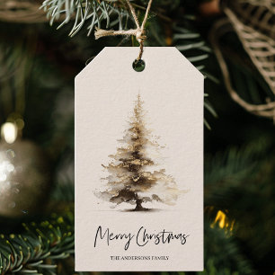 Étiquettes-cadeau Sapin de Noël à l'aquarelle neutre élégant