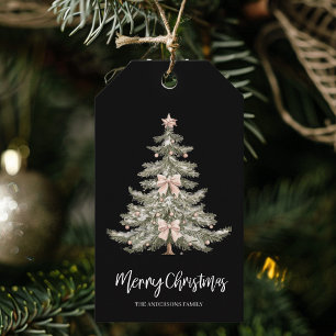 Étiquettes-cadeau Sapin de Noël à l'aquarelle noir