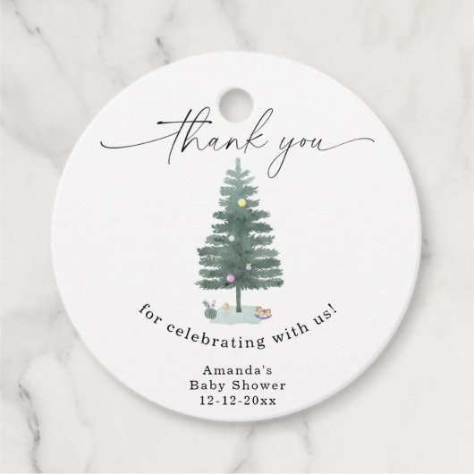 Étiquettes Cadeau Sapin de Noël aquarelle Merci (Devant)