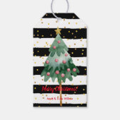 Étiquettes-cadeau Sapin de Noël rayé noir et blanc (Devant)