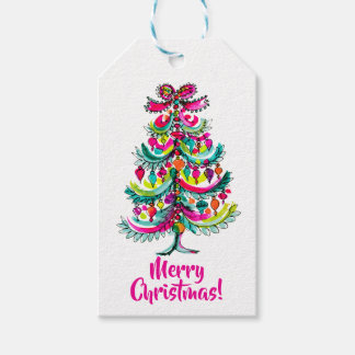 Étiquettes-cadeau Sapin de Noël rose Fierté gay arc-en-ciel