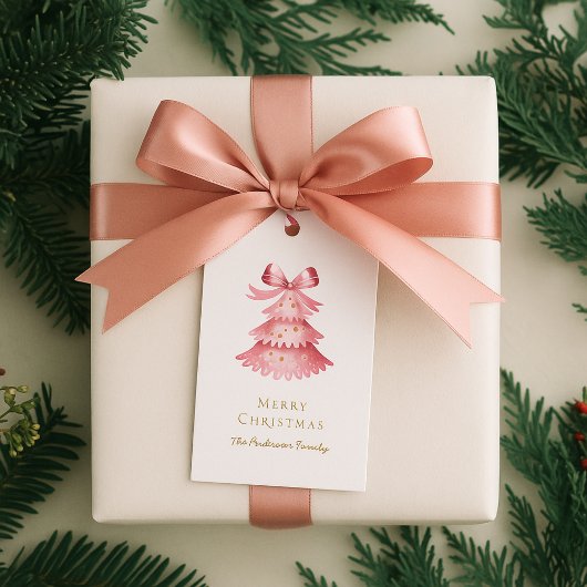 Étiquettes-cadeau Sapin de Noël Rose Rustique Moderne Simple