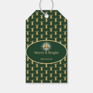 Étiquettes-cadeau Sapin de Noël vert moderne avec paillettes dorées