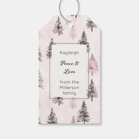 Étiquettes-cadeau Sapins de Noël roses Rectangle (Devant)