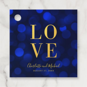 Étiquettes Cadeau Sapphire Blue Bokeh Lights Faux Gold Love