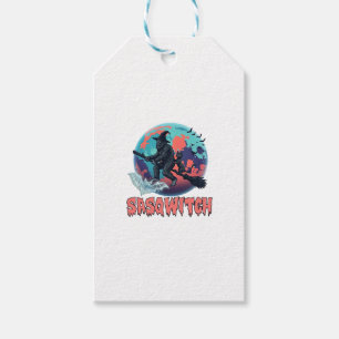 Étiquettes-cadeau Sasqwitch Bigfoot Sorcière Balai Chat Noir Lune Ha