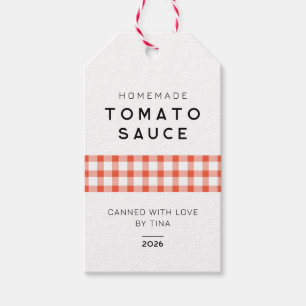 Étiquettes-cadeau Sauce tomate maison moderne avec motif à carreaux