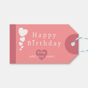 Étiquettes-cadeau Saumon rose Anniversaire Coeurs Tags cadeaux