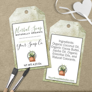 Étiquettes-cadeau 🌿 Savon Herbal Aquarelle Teintes de Vert