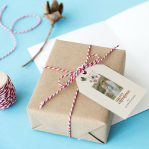 Étiquettes-cadeau Scandi Boho Neutral Joyeux Noël Photo